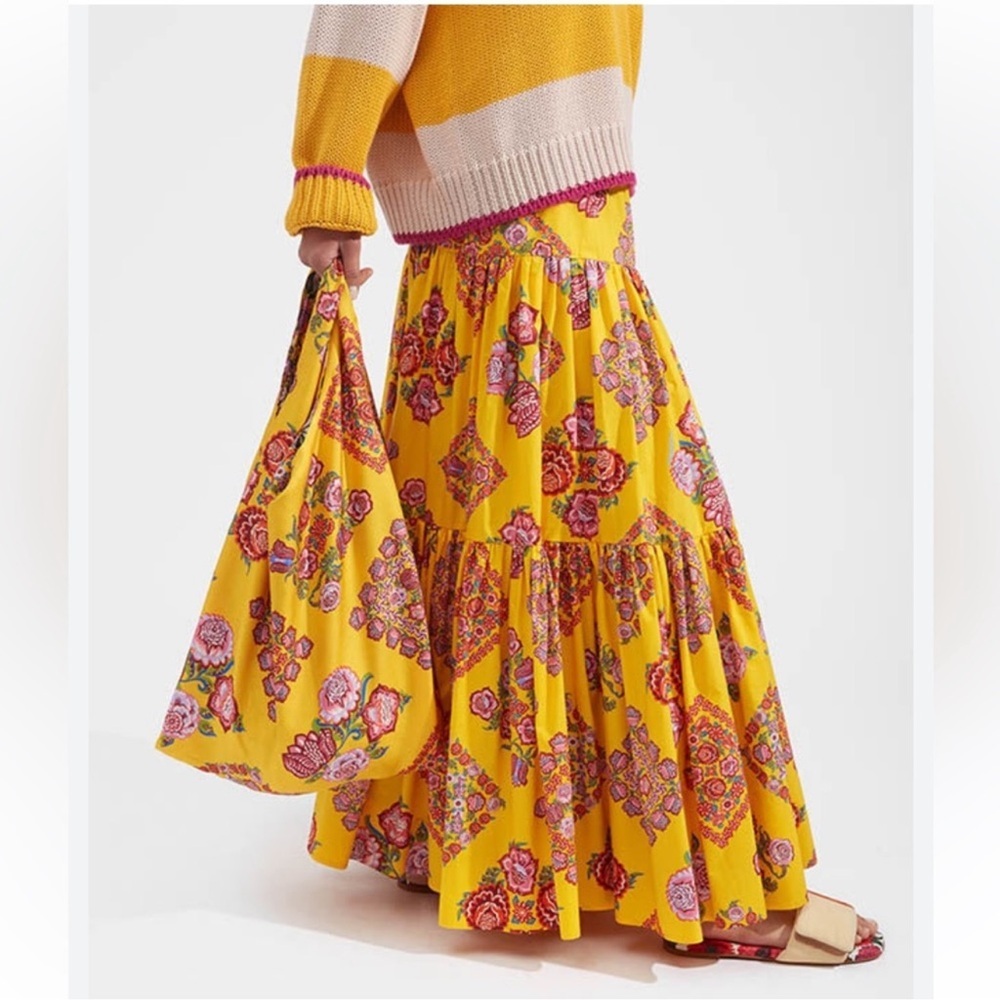 La DoubleJ Big Skirt Yellow Floral Geometric Print Maxi Made in Italy Statement​